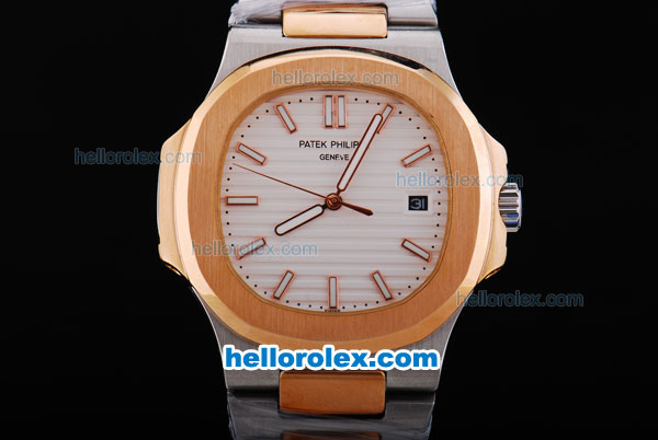 Patek Philippe Geneve Nautilus Automatic with White Dial and Gold Bezel - Click Image to Close